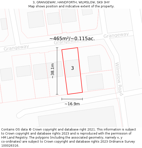 3, GRANGEWAY, HANDFORTH, WILMSLOW, SK9 3HY: Plot and title map