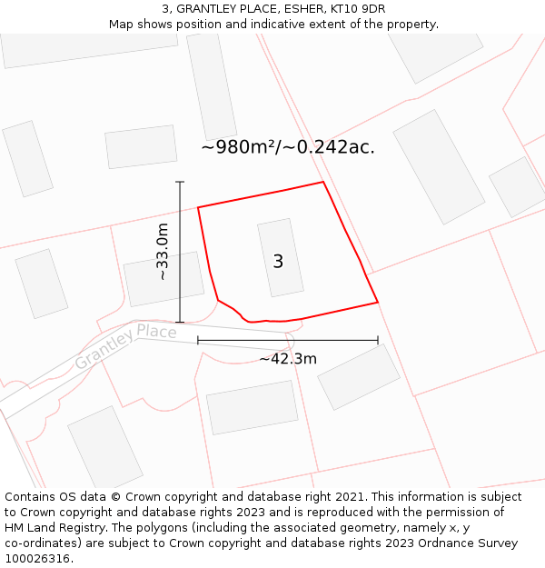 3, GRANTLEY PLACE, ESHER, KT10 9DR: Plot and title map