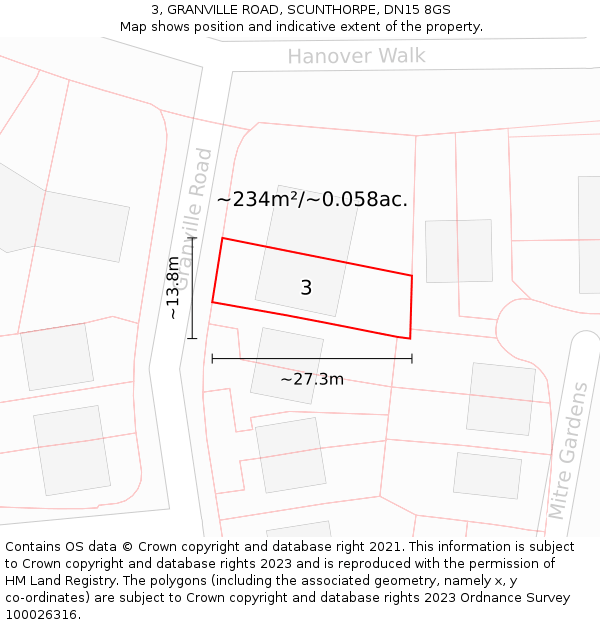 3, GRANVILLE ROAD, SCUNTHORPE, DN15 8GS: Plot and title map