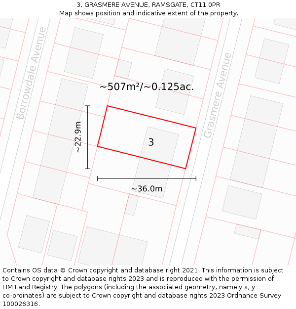 3, GRASMERE AVENUE, RAMSGATE, CT11 0PR: Plot and title map