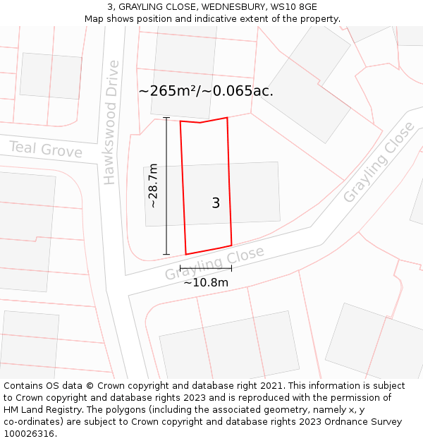 3, GRAYLING CLOSE, WEDNESBURY, WS10 8GE: Plot and title map