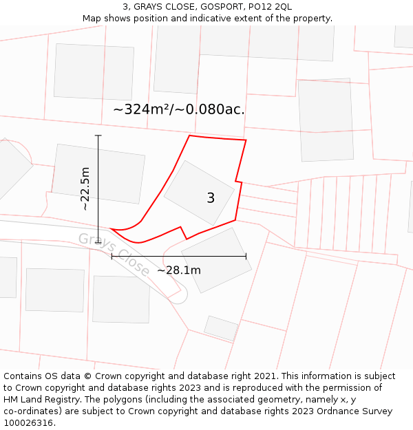 3, GRAYS CLOSE, GOSPORT, PO12 2QL: Plot and title map