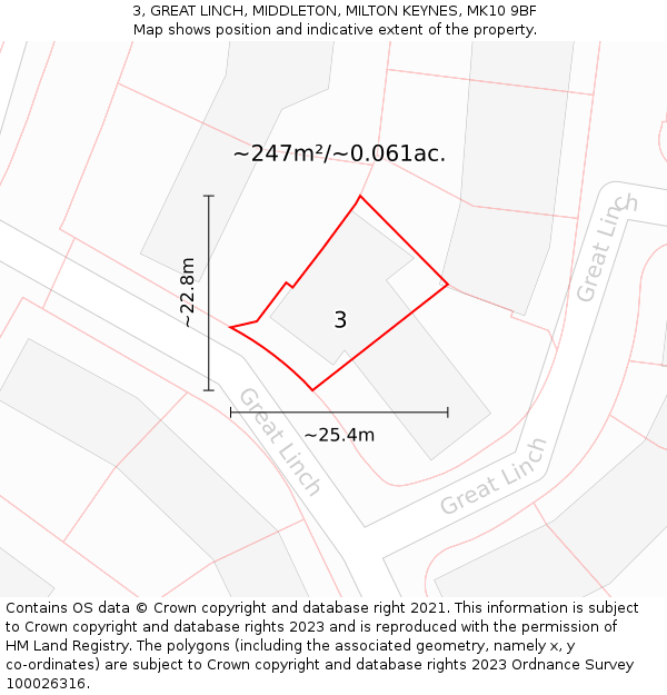 3, GREAT LINCH, MIDDLETON, MILTON KEYNES, MK10 9BF: Plot and title map