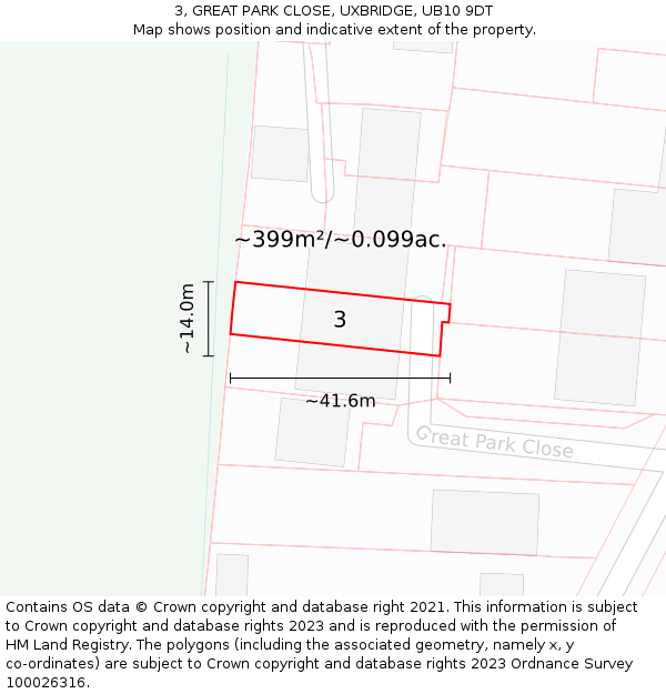 3, GREAT PARK CLOSE, UXBRIDGE, UB10 9DT: Plot and title map