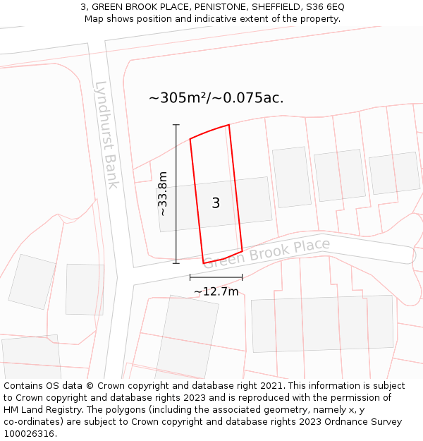 3, GREEN BROOK PLACE, PENISTONE, SHEFFIELD, S36 6EQ: Plot and title map