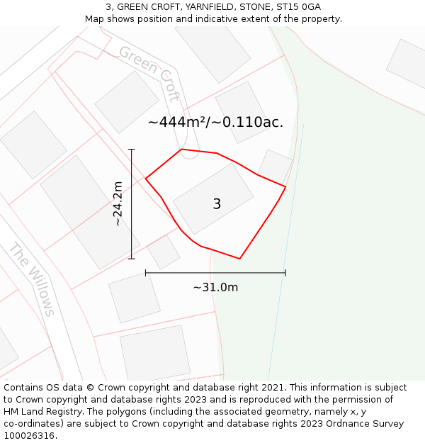 3, GREEN CROFT, YARNFIELD, STONE, ST15 0GA: Plot and title map