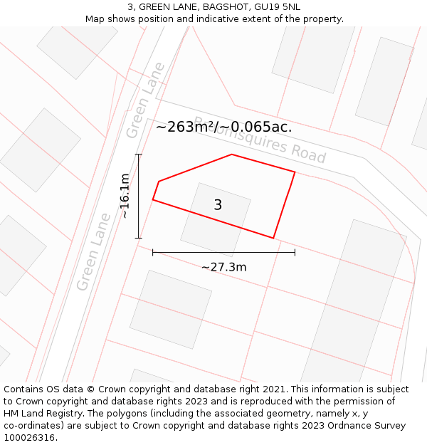 3, GREEN LANE, BAGSHOT, GU19 5NL: Plot and title map