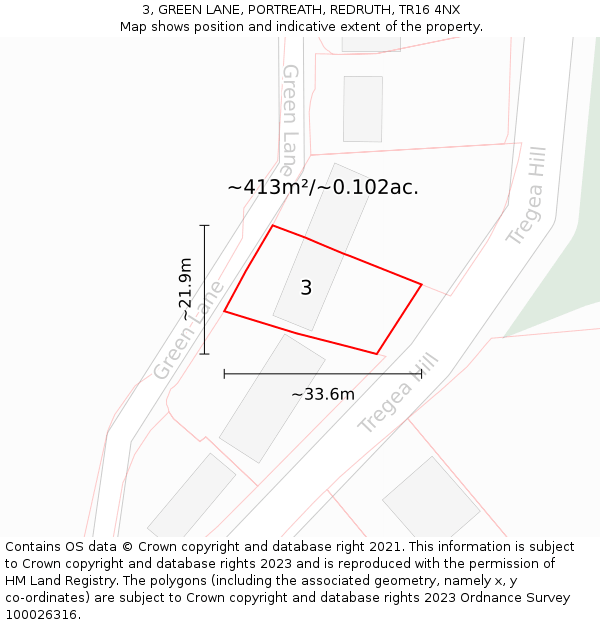 3, GREEN LANE, PORTREATH, REDRUTH, TR16 4NX: Plot and title map