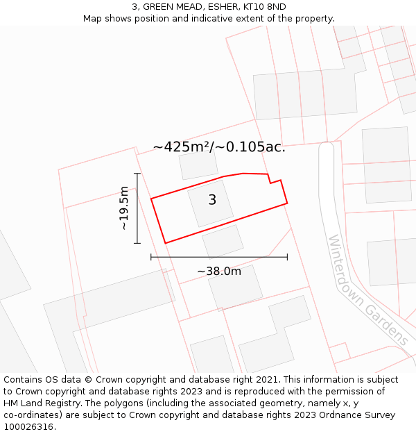 3, GREEN MEAD, ESHER, KT10 8ND: Plot and title map