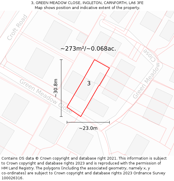 3, GREEN MEADOW CLOSE, INGLETON, CARNFORTH, LA6 3FE: Plot and title map