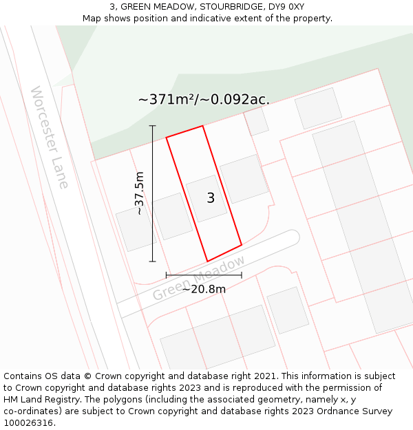 3, GREEN MEADOW, STOURBRIDGE, DY9 0XY: Plot and title map