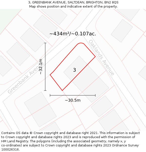 3, GREENBANK AVENUE, SALTDEAN, BRIGHTON, BN2 8QS: Plot and title map