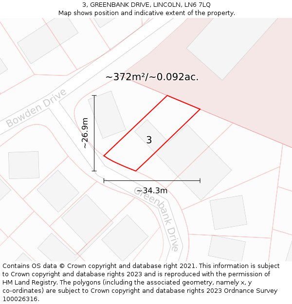 3, GREENBANK DRIVE, LINCOLN, LN6 7LQ: Plot and title map