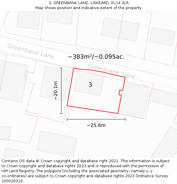 3, GREENBANK LANE, LISKEARD, PL14 3LA: Plot and title map