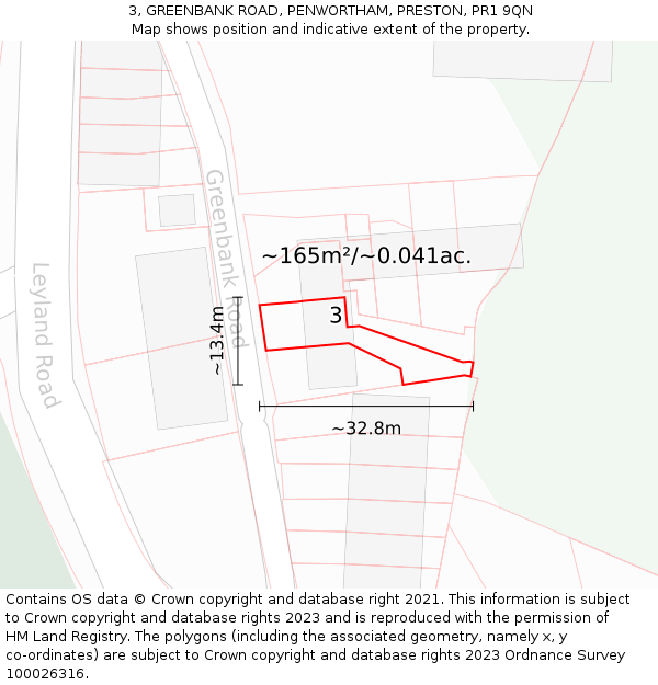 3, GREENBANK ROAD, PENWORTHAM, PRESTON, PR1 9QN: Plot and title map