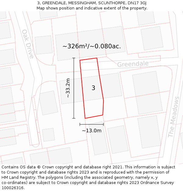 3, GREENDALE, MESSINGHAM, SCUNTHORPE, DN17 3GJ: Plot and title map