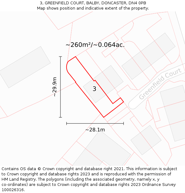 3, GREENFIELD COURT, BALBY, DONCASTER, DN4 0PB: Plot and title map