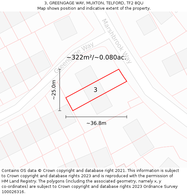 3, GREENGAGE WAY, MUXTON, TELFORD, TF2 8QU: Plot and title map