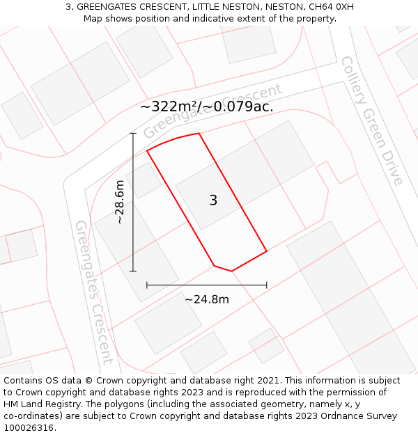 3, GREENGATES CRESCENT, LITTLE NESTON, NESTON, CH64 0XH: Plot and title map
