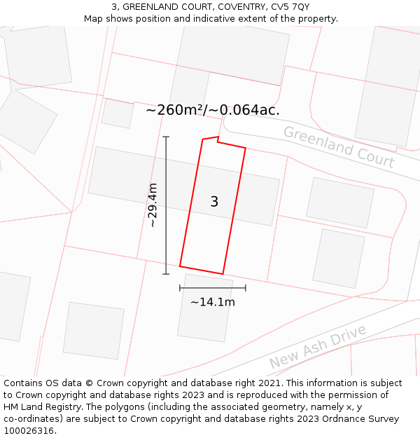 3, GREENLAND COURT, COVENTRY, CV5 7QY: Plot and title map