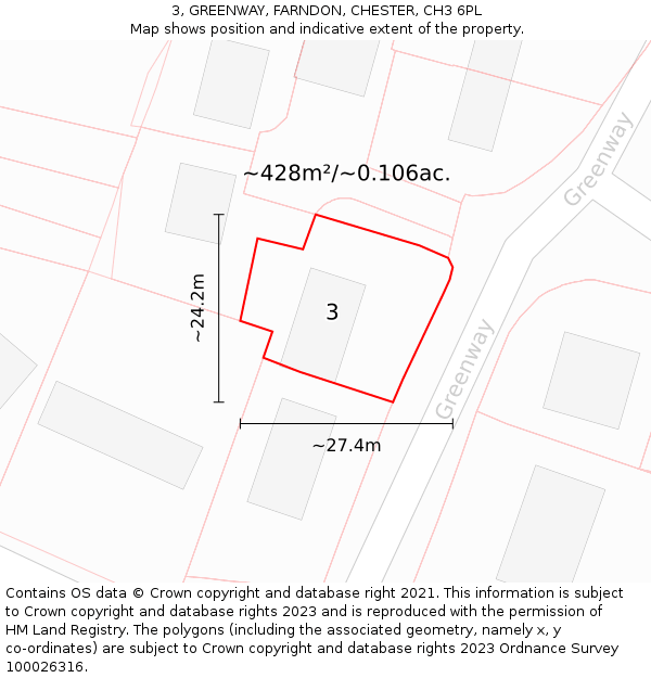 3, GREENWAY, FARNDON, CHESTER, CH3 6PL: Plot and title map