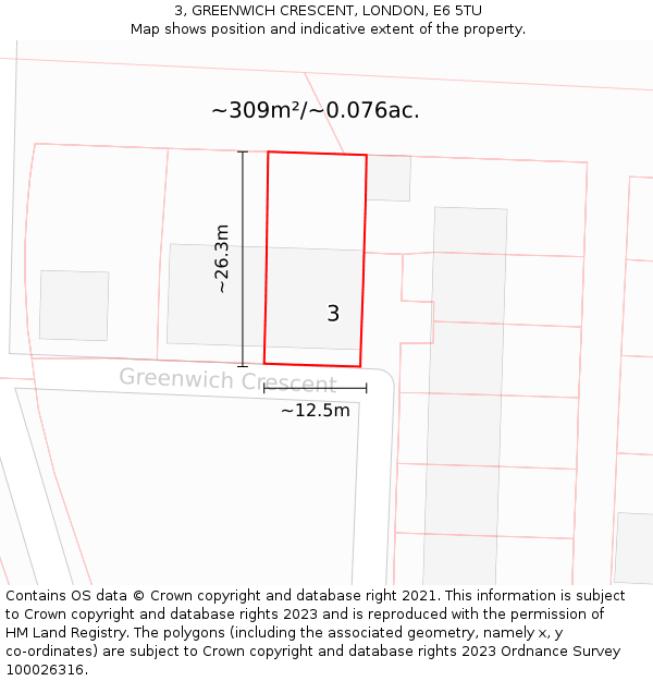 3, GREENWICH CRESCENT, LONDON, E6 5TU: Plot and title map