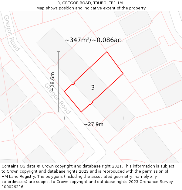 3, GREGOR ROAD, TRURO, TR1 1AH: Plot and title map