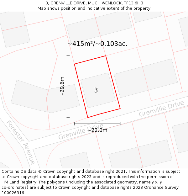 3, GRENVILLE DRIVE, MUCH WENLOCK, TF13 6HB: Plot and title map