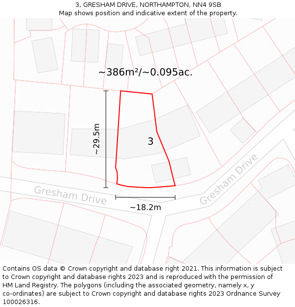 3, GRESHAM DRIVE, NORTHAMPTON, NN4 9SB: Plot and title map