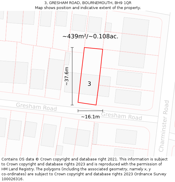3, GRESHAM ROAD, BOURNEMOUTH, BH9 1QR: Plot and title map