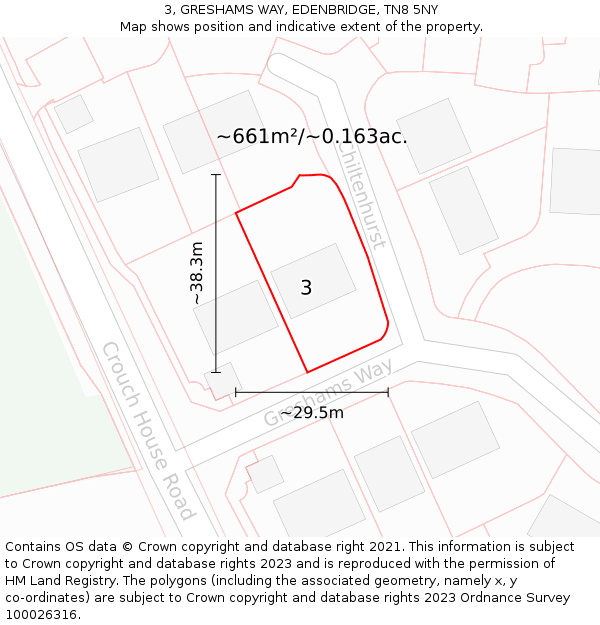 3, GRESHAMS WAY, EDENBRIDGE, TN8 5NY: Plot and title map