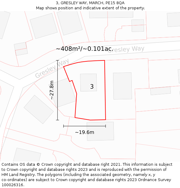 3, GRESLEY WAY, MARCH, PE15 8QA: Plot and title map