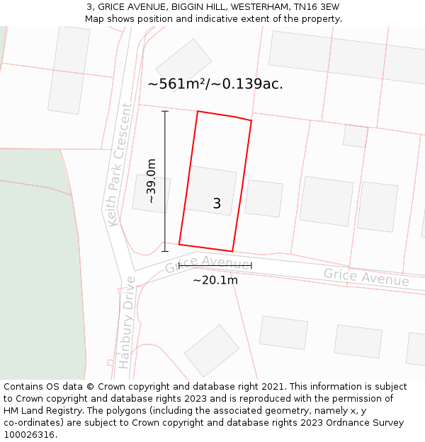 3, GRICE AVENUE, BIGGIN HILL, WESTERHAM, TN16 3EW: Plot and title map