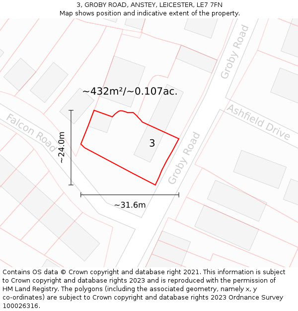 3, GROBY ROAD, ANSTEY, LEICESTER, LE7 7FN: Plot and title map