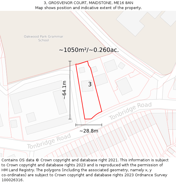 3, GROSVENOR COURT, MAIDSTONE, ME16 8AN: Plot and title map