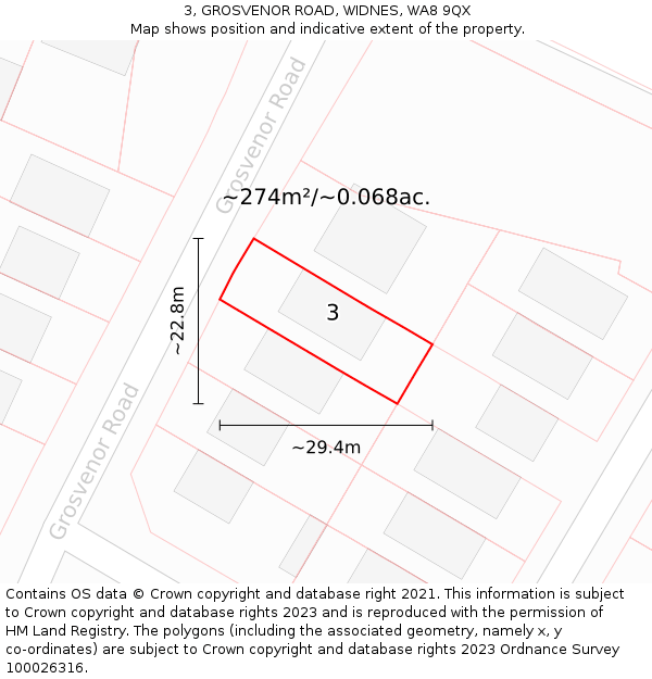 3, GROSVENOR ROAD, WIDNES, WA8 9QX: Plot and title map