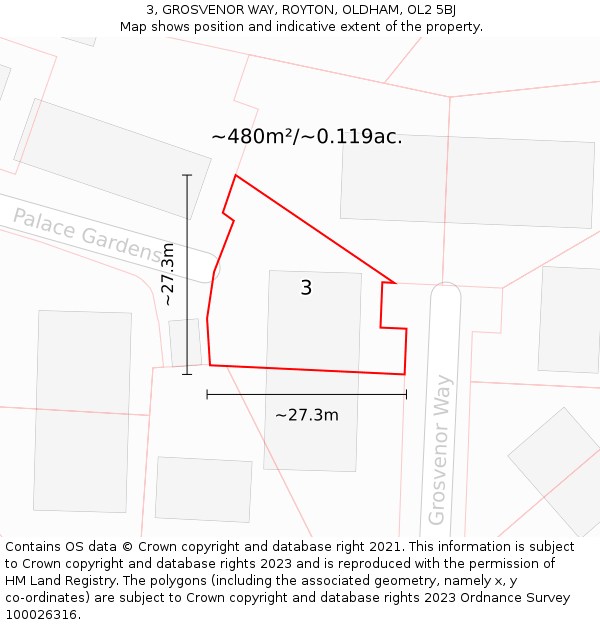 3, GROSVENOR WAY, ROYTON, OLDHAM, OL2 5BJ: Plot and title map