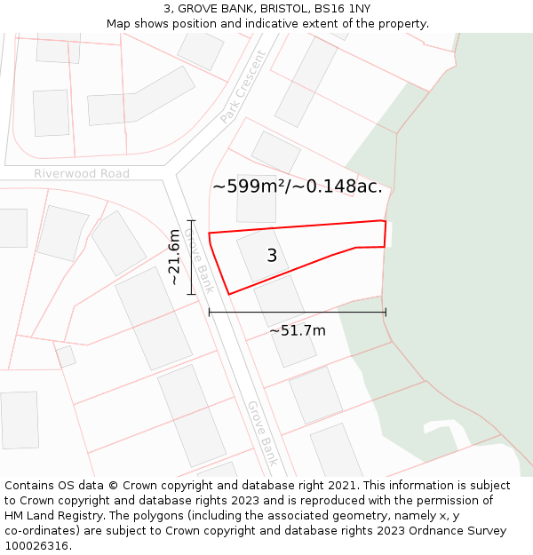 3, GROVE BANK, BRISTOL, BS16 1NY: Plot and title map