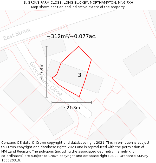 3, GROVE FARM CLOSE, LONG BUCKBY, NORTHAMPTON, NN6 7XH: Plot and title map