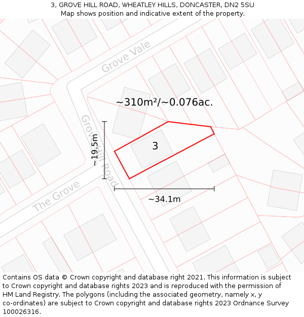 3, GROVE HILL ROAD, WHEATLEY HILLS, DONCASTER, DN2 5SU: Plot and title map