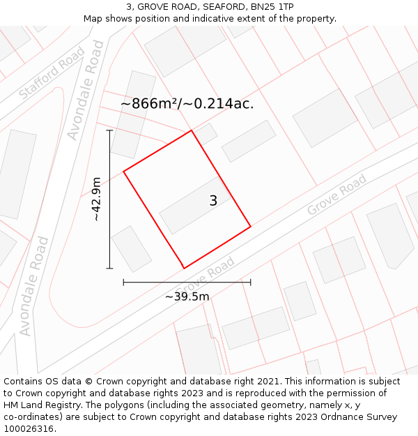 3, GROVE ROAD, SEAFORD, BN25 1TP: Plot and title map