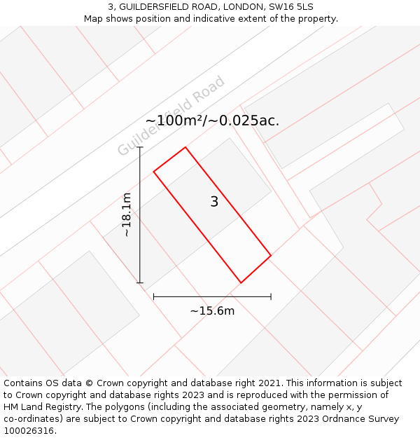 3, GUILDERSFIELD ROAD, LONDON, SW16 5LS: Plot and title map