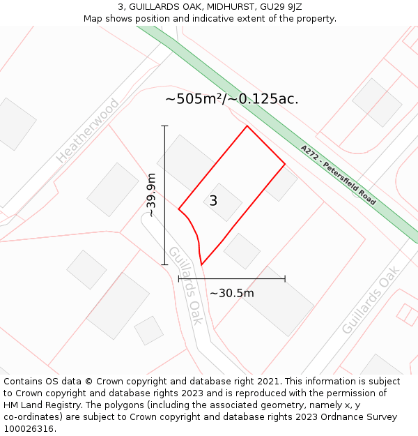 3, GUILLARDS OAK, MIDHURST, GU29 9JZ: Plot and title map