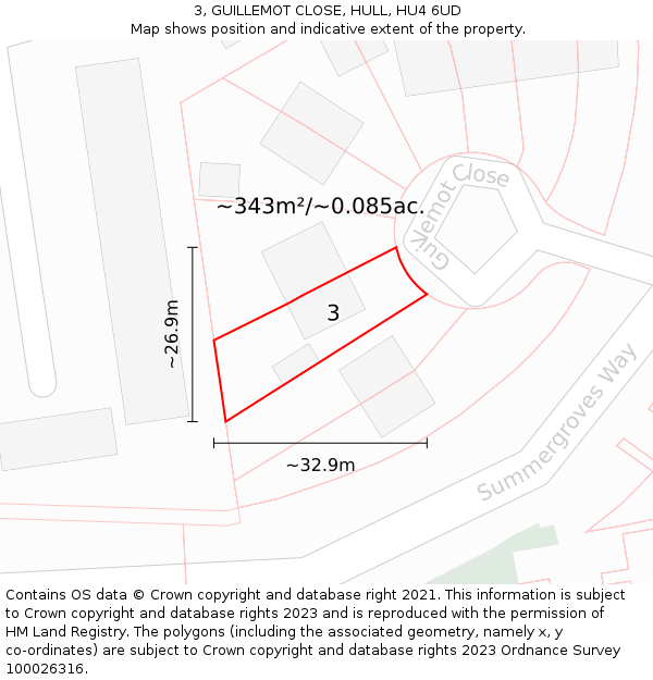 3, GUILLEMOT CLOSE, HULL, HU4 6UD: Plot and title map