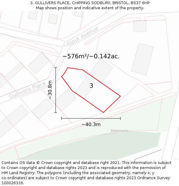 3, GULLIVERS PLACE, CHIPPING SODBURY, BRISTOL, BS37 6HP: Plot and title map