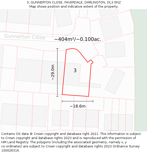 3, GUNNERTON CLOSE, FAVERDALE, DARLINGTON, DL3 0NZ: Plot and title map