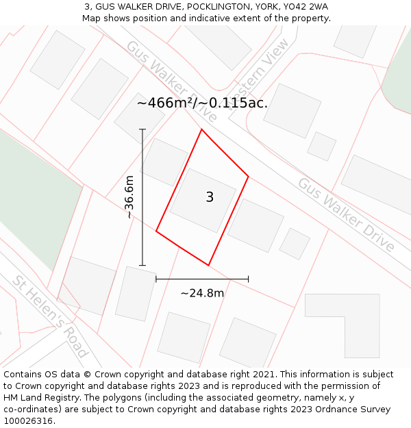 3, GUS WALKER DRIVE, POCKLINGTON, YORK, YO42 2WA: Plot and title map