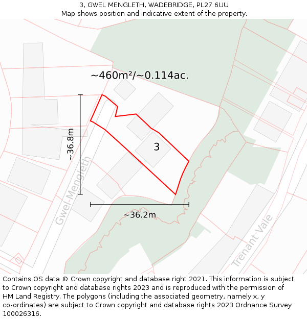 3, GWEL MENGLETH, WADEBRIDGE, PL27 6UU: Plot and title map