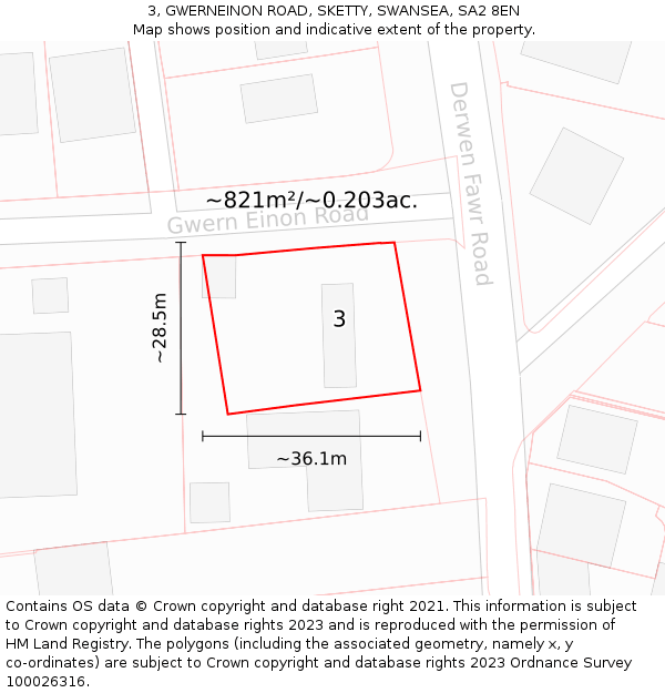 3, GWERNEINON ROAD, SKETTY, SWANSEA, SA2 8EN: Plot and title map