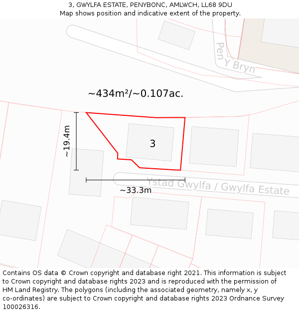 3, GWYLFA ESTATE, PENYBONC, AMLWCH, LL68 9DU: Plot and title map